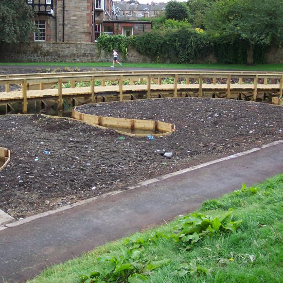 Inverleith Park Pond, Edinburgh, boardwalk under construction by Water Gems