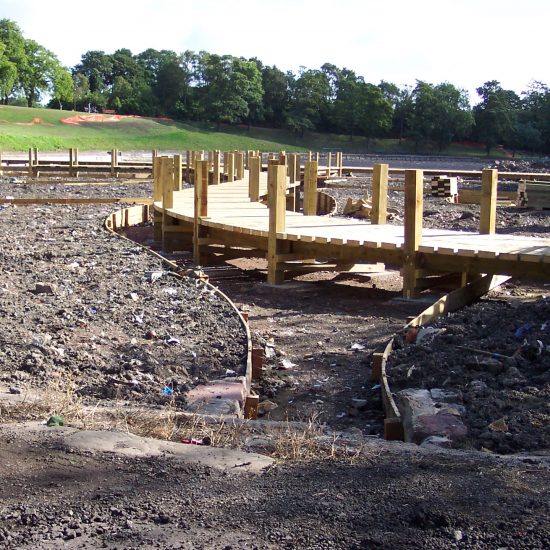 Inverleith Park Pond, Edinburgh, boardwalk under construction, Water Gems