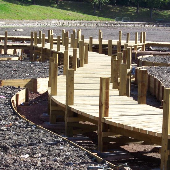 Inverleith Park Pond, Edinburgh, boardwalk under construction by Water Gems