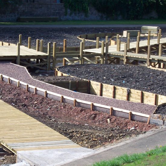 Inverleith Park Pond, Edinburgh, boardwalk under construction by Water Gems