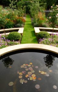 Dunfermline garden, formal water feature, built by Water Gems, designed by Carolyn Grohmann