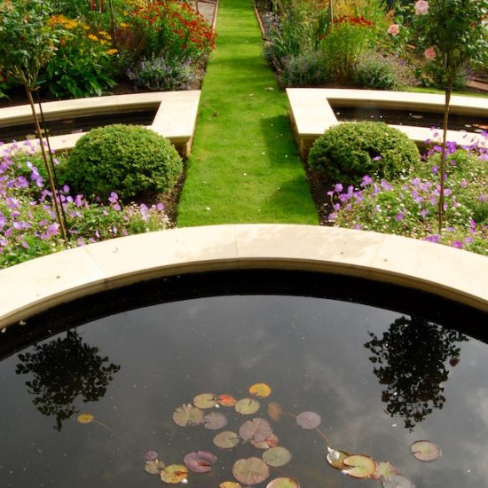 Dunfermline garden, formal water feature, built by Water Gems, designed by Carolyn Grohmann