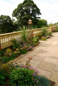 Dunfermline garden, formal terrace built by Water Gems, designed by Carolyn Grohmann