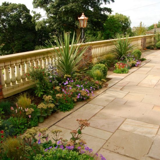 Dunfermline garden, formal terrace built by Water Gems, designed by Carolyn Grohmann