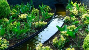 Metal rill water feature, Merchiston Garden, built by Water Gems, designed by Carolyn Grohamnn, Edinburgh