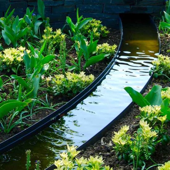 Metal rill water feature, Merchiston Garden, built by Water Gems, designed by Carolyn Grohamnn, Edinburgh