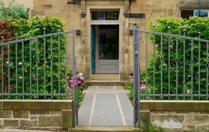 Railing by Ratho Byres Forge, Edinburgh garden built by Water Gems, designed by Carolyn Grohmann