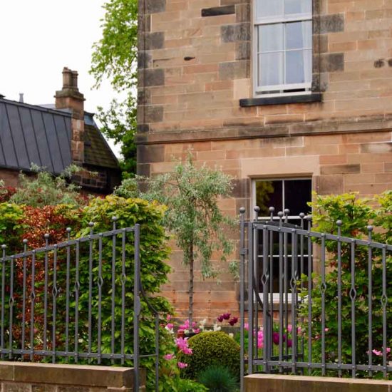 Railing by Ratho Byres Forge, Edinburgh garden built by Water Gems, designed by Carolyn Grohmann