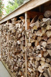 Edinburgh garden, log store, garden built by Water Gems, designed by Carolyn Grohmann