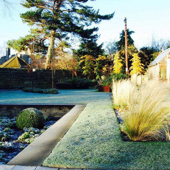 Stipa tenuissima in winter, in Edinburgh garden built by Water Gems, designed by Carolyn Grohmann