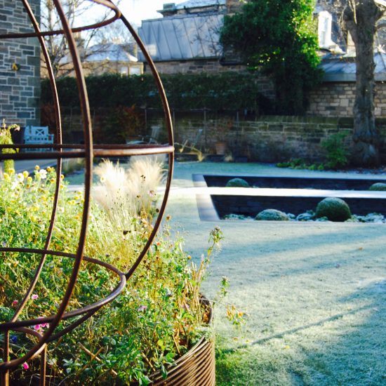 Leander plant support, in Edinburgh garden built by Water Gems, designed by Carolyn Grohmann