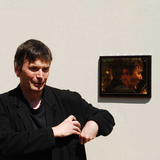 Ian Rankin opening Huntercombe Hospital Garden, West Lothian, built by Water Gems, designed by Carolyn Grohmann