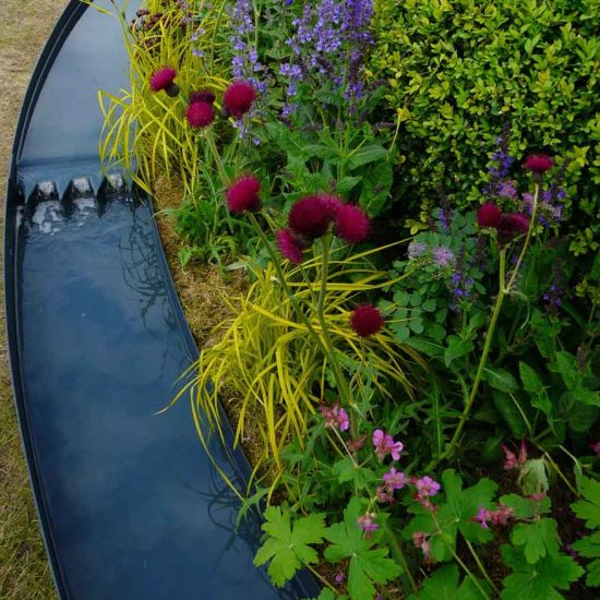 Painted metal rill in Gold Medal Award-Winning Garden, built by Water Gems, designed by Carolyn Grohmann at Gardening Scotland 2014