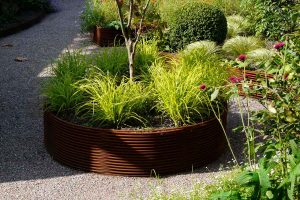 Rebar raised beds, Edinburgh Eton Terrace garden, built by Water Gems, designed by Carolyn Grohmann, BALI award winning 2014