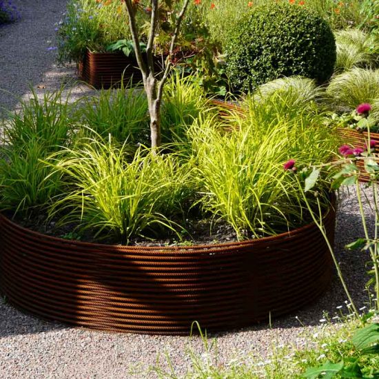 Rebar raised beds, Edinburgh Eton Terrace garden, built by Water Gems, designed by Carolyn Grohmann, BALI award winning 2014