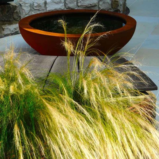 Urbis lily bowl, Edinburgh Eton Terrace garden, built by Water Gems, designed by Carolyn Grohmann, BALI award winning 2014