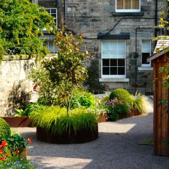 Rebar raised beds, Edinburgh Eton Terrace garden, built by Water Gems, designed by Carolyn Grohmann, BALI award winning 2014
