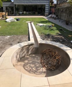 Water feature and garden under construction