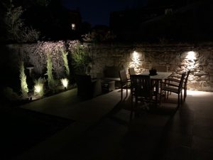 Photo taken by our client showing the lovely ambient lighting created in the garden in the evening