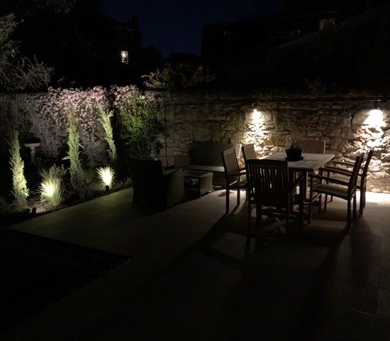 Photo taken by our client showing the lovely ambient lighting created in the garden in the evening