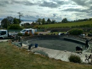 Preparing the pond for the new liner