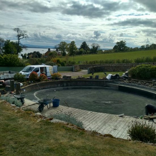 Preparing the pond for the new liner