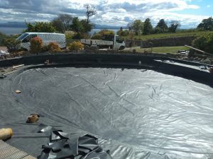 Pond liner in place