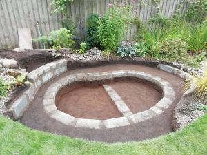 Small pond and cascade, Fife garden, build in progress