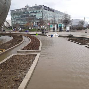 Glasgow Science Centre curving wetland build in progress