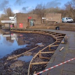 Milngavie Pond timber framework installed at edge of pond