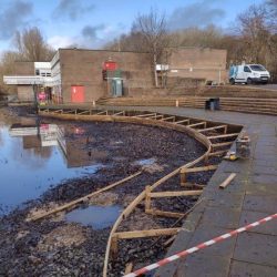 Milngavie Pond timber framework installed at edge of pond