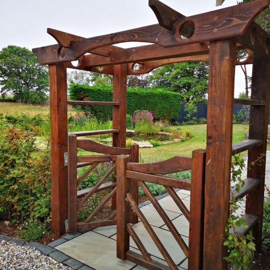 Hand-made bespoke wooden pergola and gates