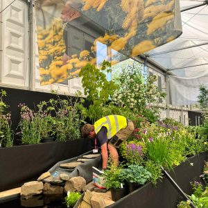 Chelsea Flower Show, Binny stand, building water feature