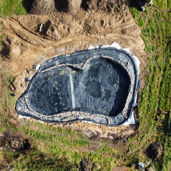 Drone shot of County Durham pond liner fitted