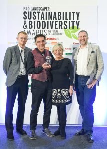 Pro Landscaper Award Ceremony - Nick and Annie accepting the Sustainability & Biodiversity Award