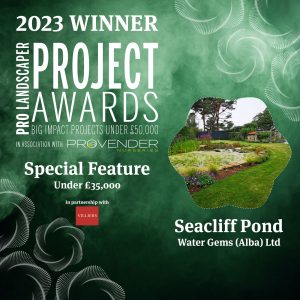 Pro Landscaper Awards 2023 - Water Gems Award Winners Logo showing insert picture of the Seacliff Pond